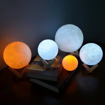 Lámpara LED recargable con diseño de luna impresa en 3D para iluminación nocturna