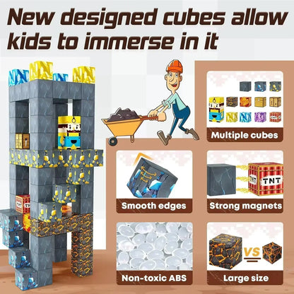 Bloques de construcción magnéticos - Set de construcción STEM Mine World para niños