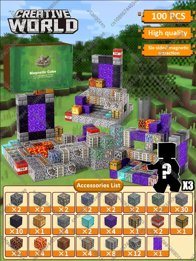 Bloques de construcción magnéticos - Set de construcción STEM Mine World para niños