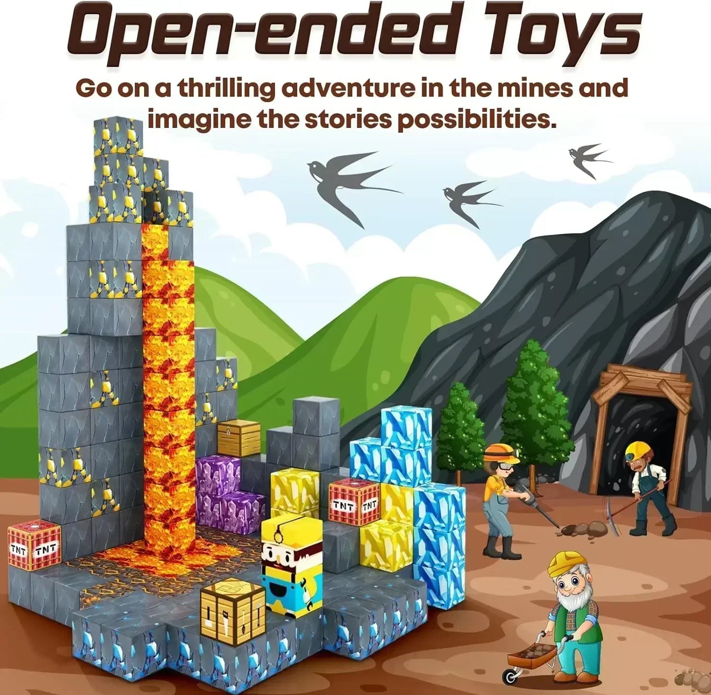 Bloques de construcción magnéticos - Set de construcción STEM Mine World para niños