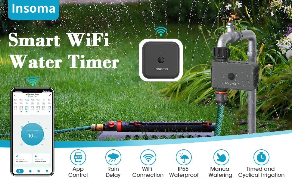 Temporizador de riego WiFi SmartFlow: sistema de riego de jardín con control remoto para hogares inteligentes
