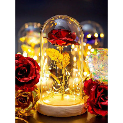 Luz nocturna LED con rosa dorada encantada: un elegante regalo de San Valentín con un diseño floral eterno.