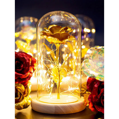 Luz nocturna LED con rosa dorada encantada: un elegante regalo de San Valentín con un diseño floral eterno.