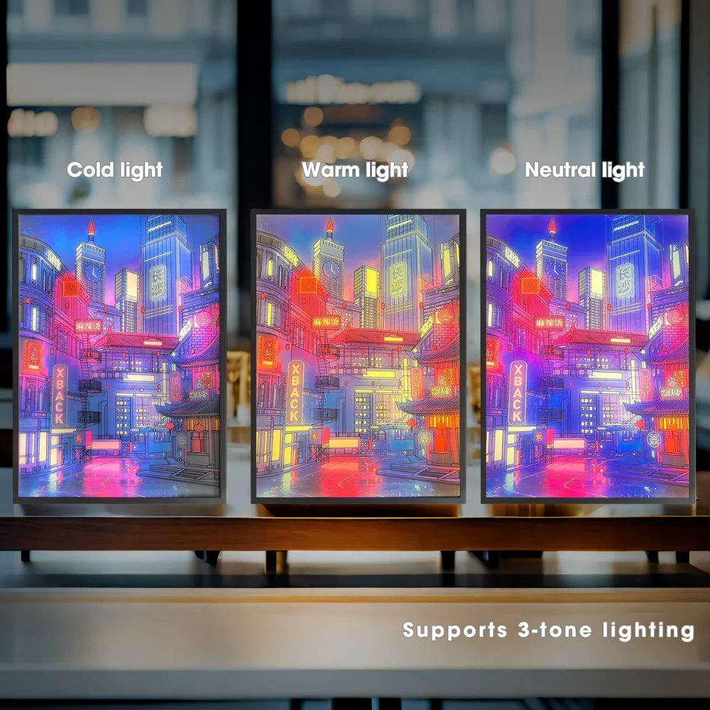 Pintura con Luces LED de Anime: vista Nocturna de la Ciudad